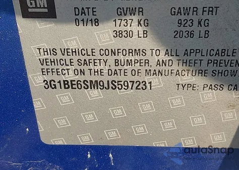 2018 Chevrolet Cruze Lt Auto z USA, uszkodzony, nr VIN 3G1BE6SM9JS597231